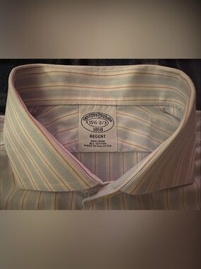 Brooks Brothers Regent Stripes White Blue Pink Men’s Dress Shirt Size 15.5-2/3